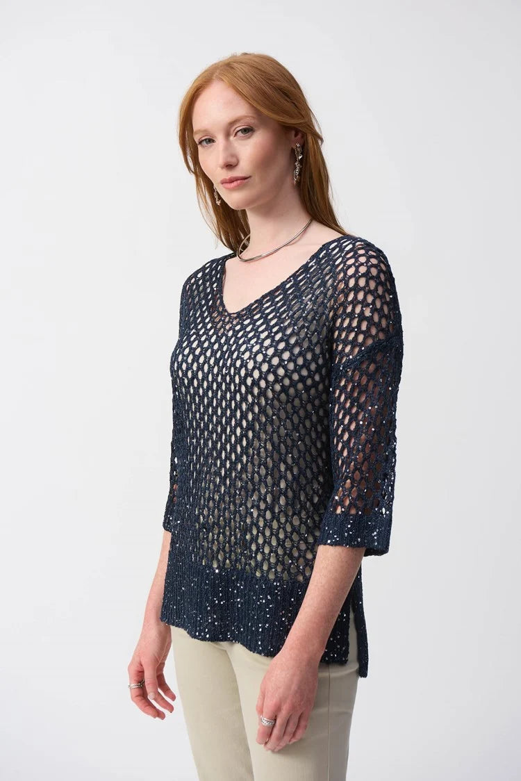 OPEN STITCH SWEATER WITH SEQUINS