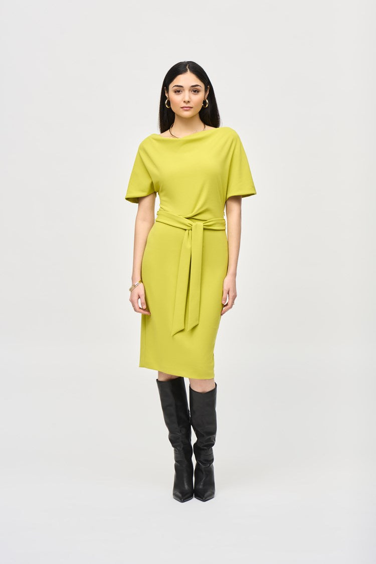 SCUBA CREPE BELTED SHEATH DRESS