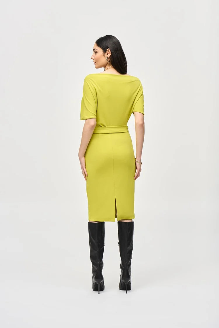 SCUBA CREPE BELTED SHEATH DRESS