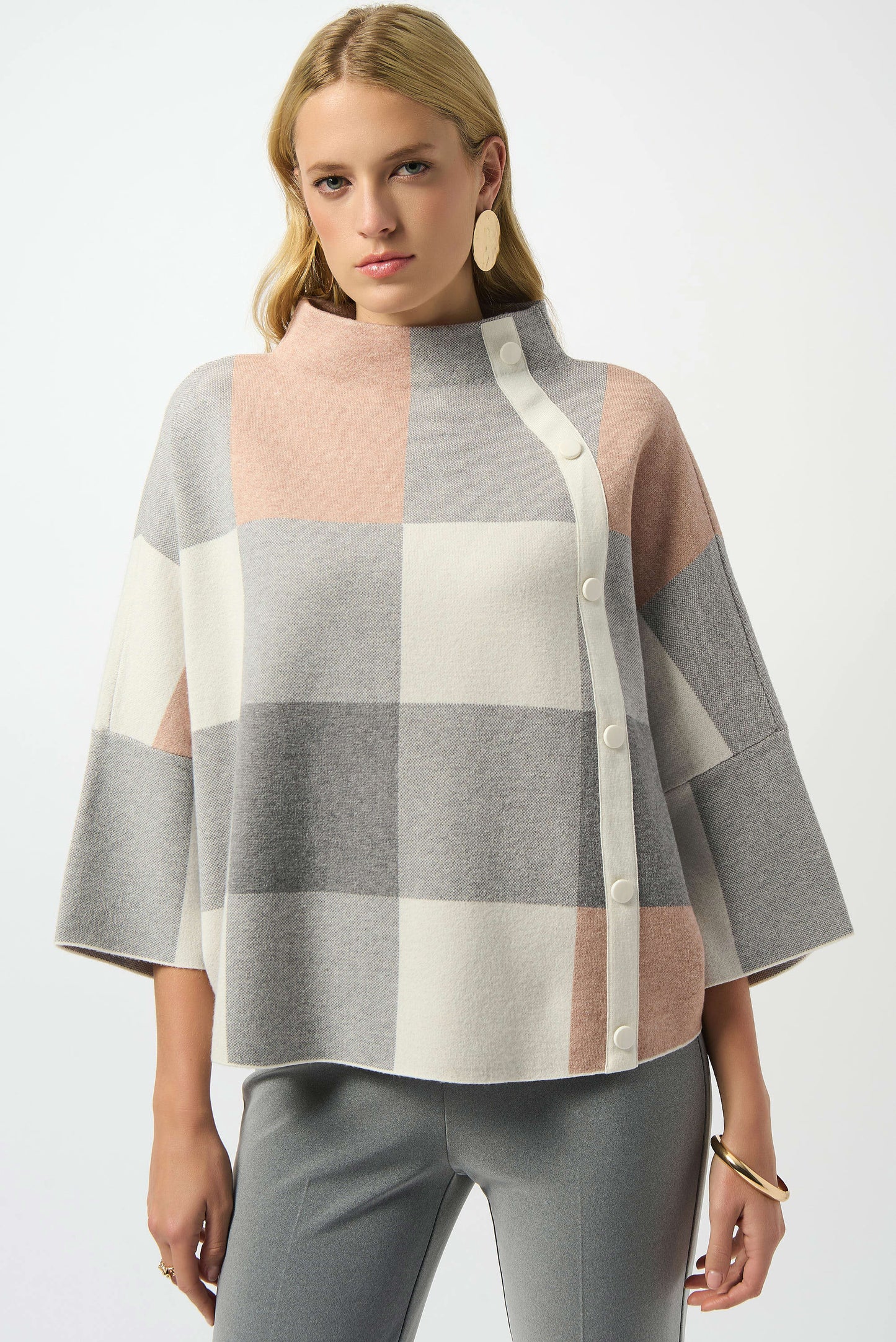 PLAID BUTTON FRONT SWEATER