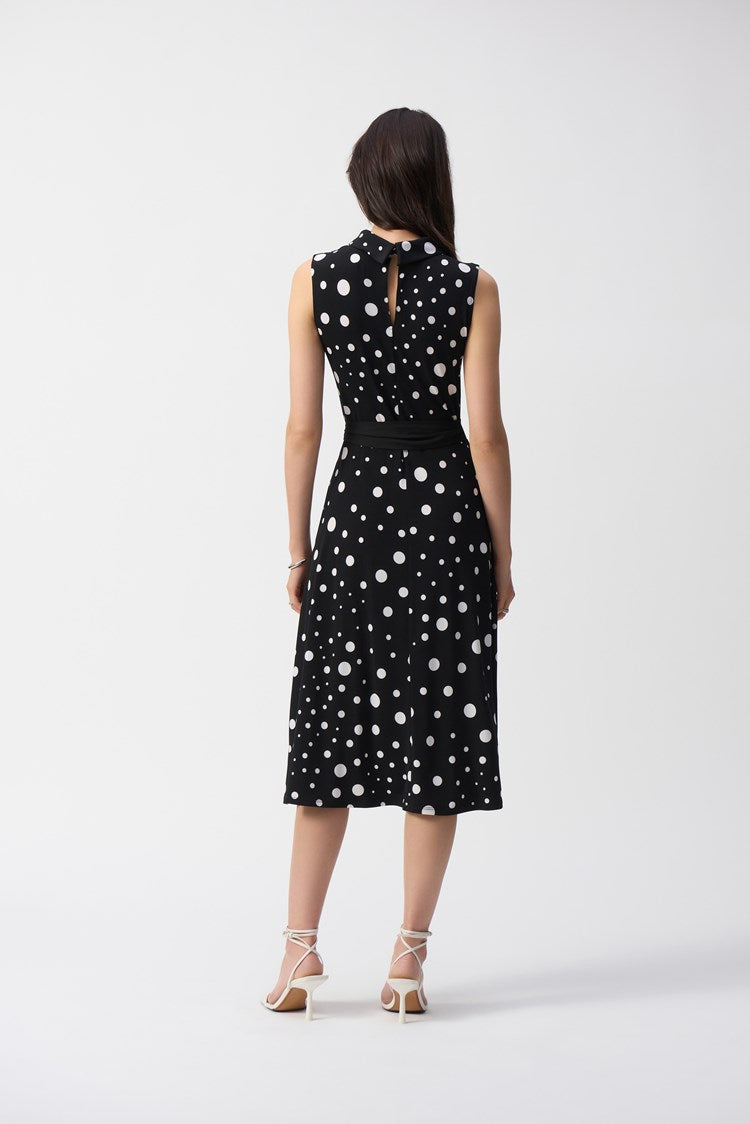 SILKY KNIT DOT PRINT FIT AND FLARE DRESS
