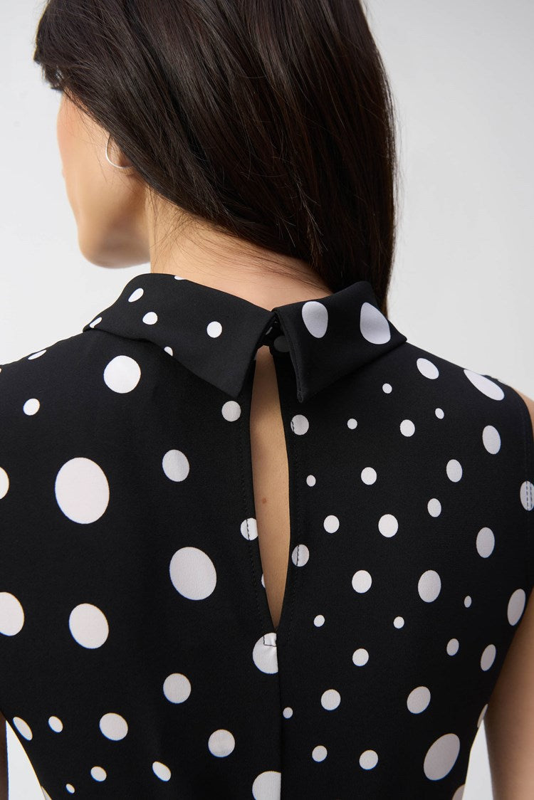 SILKY KNIT DOT PRINT FIT AND FLARE DRESS