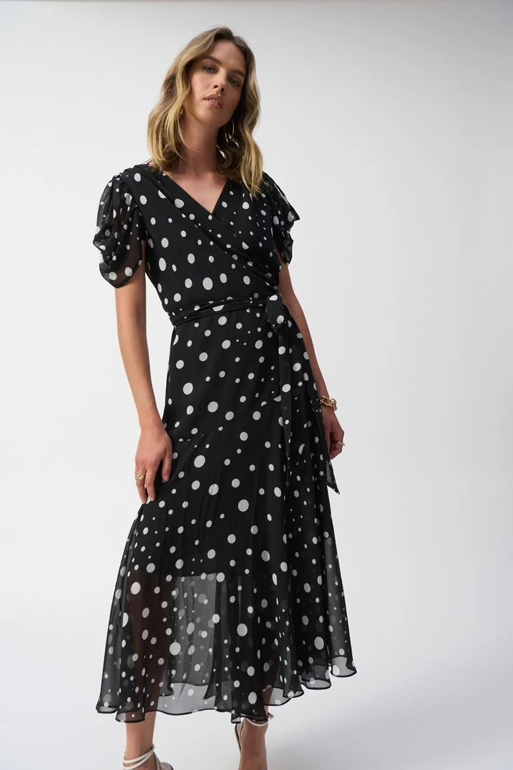 CHIFFON DOT PRINT WRAP DRESS