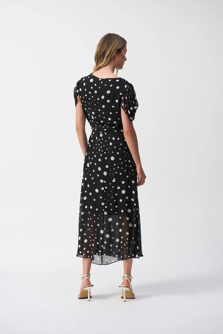 CHIFFON DOT PRINT WRAP DRESS