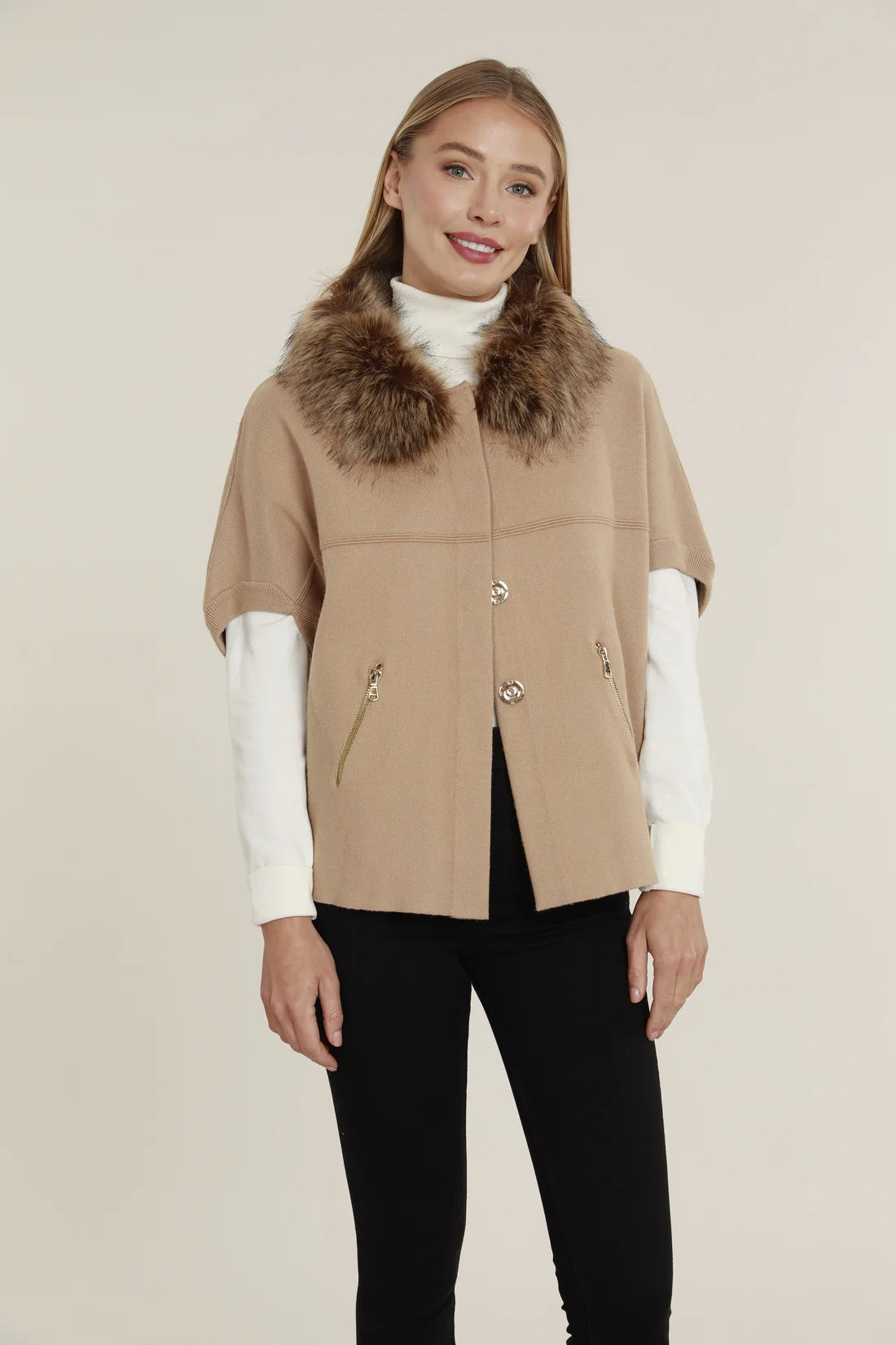 FAUX FUR TRIM CARDIGAN