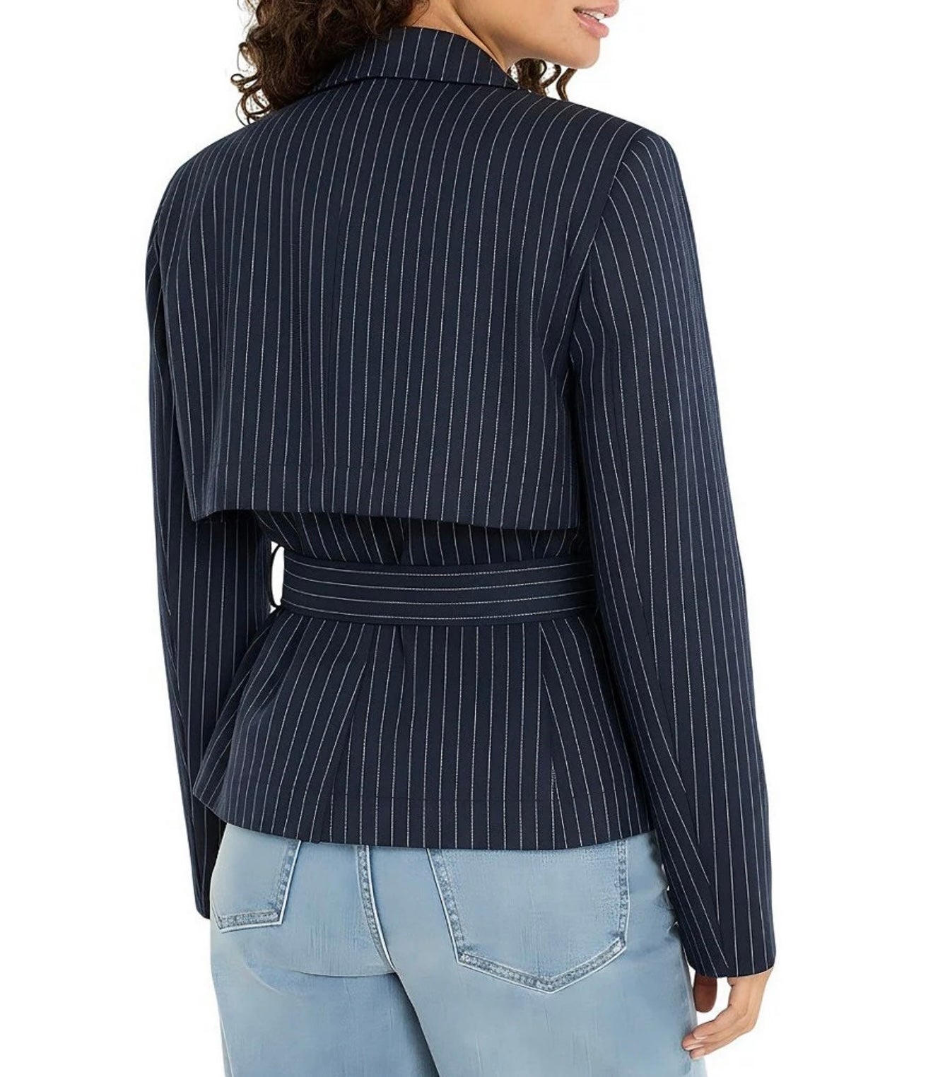 PINSTRIPE CROPPED TRENCH JACKET