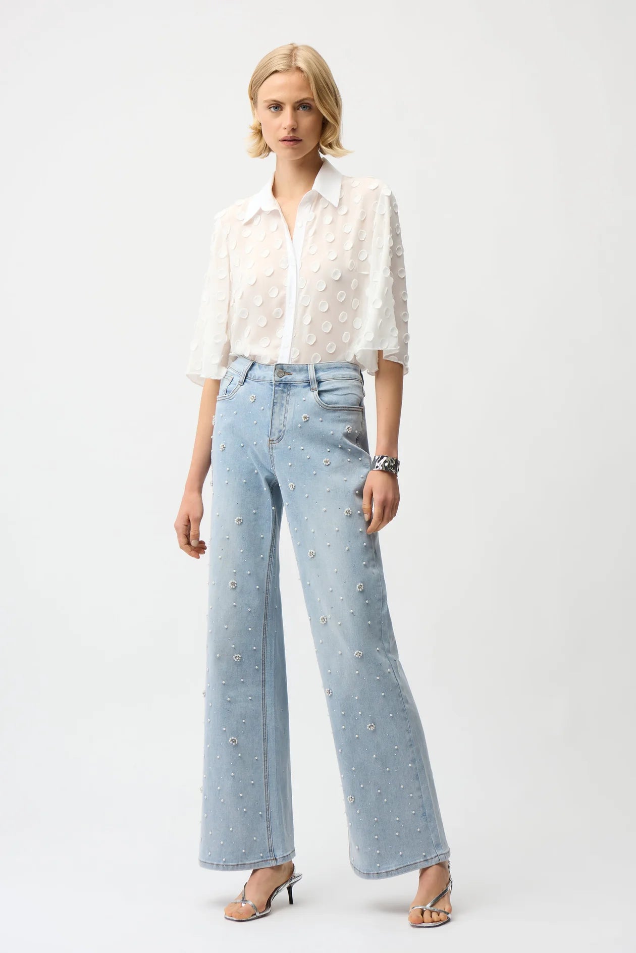 WIDE LEG JEANS WITH PEARLS AND RHINESTONES