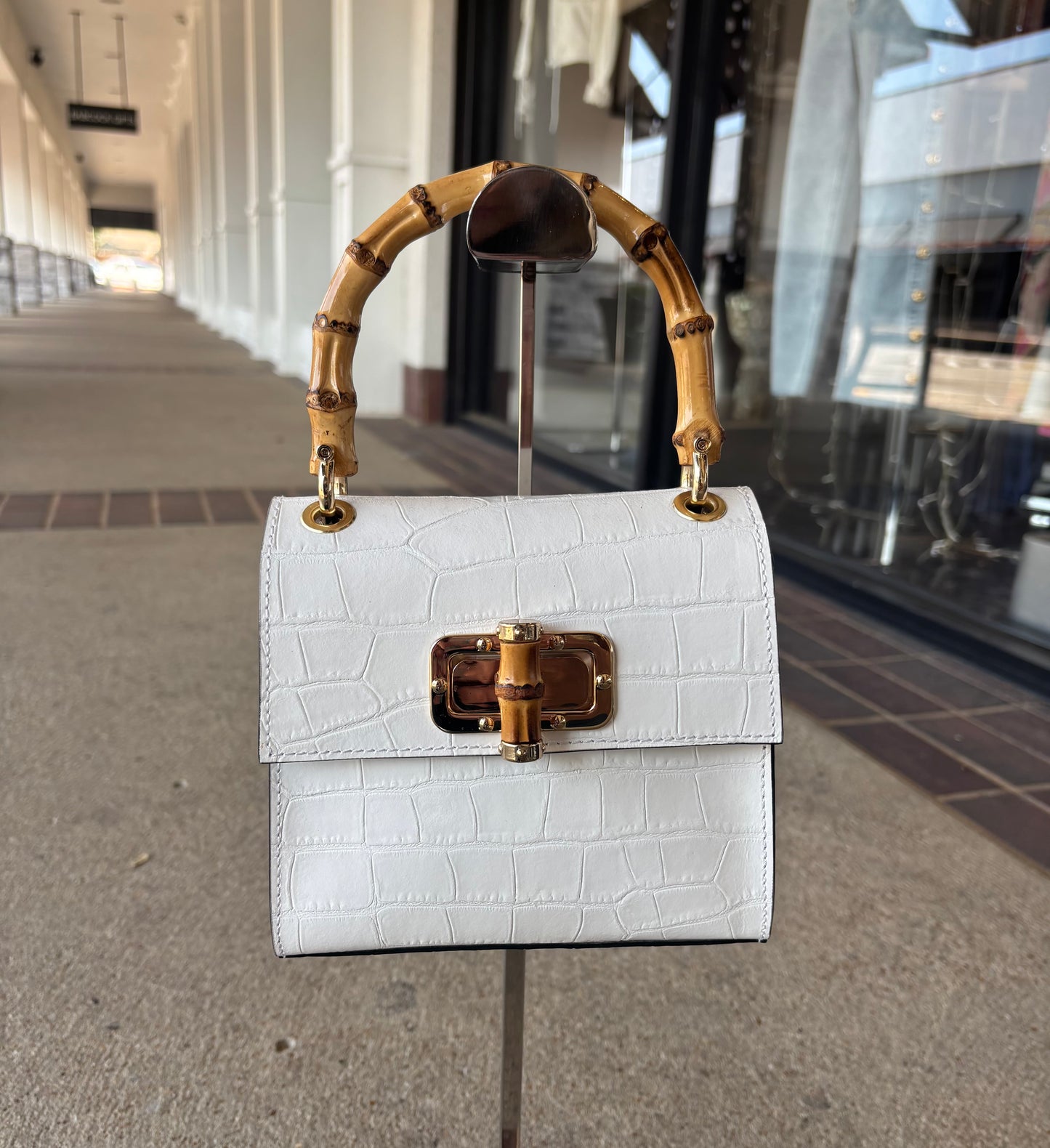 LEATHER BAMBOO HANDBAG