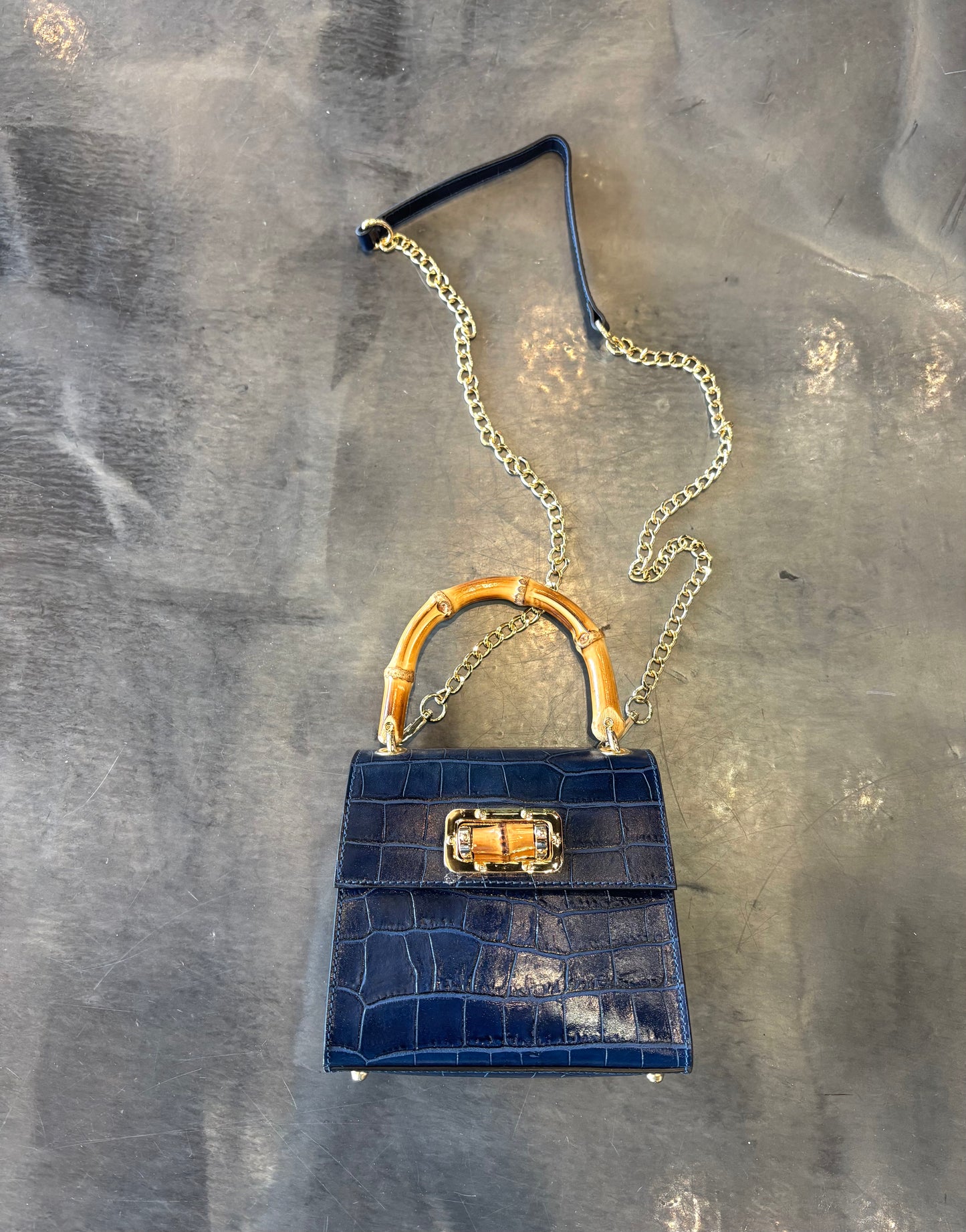 LEATHER BAMBOO HANDBAG