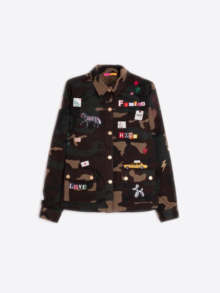 CAMOUFLAGE JACKET WITH SCREEN-PRINTS