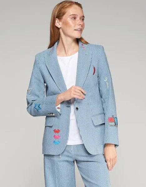 PINSTRIPE BLAZER WITH PATCHES