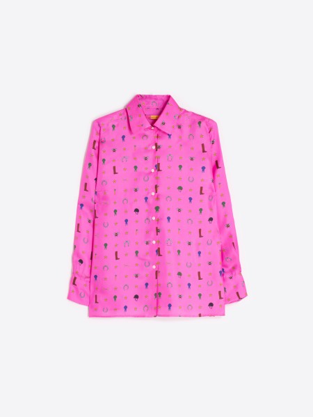 EQUESTRIAN PRINT PINK SILK SHIRT