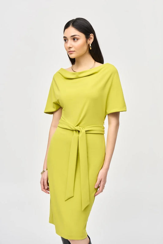 SCUBA CREPE BELTED SHEATH DRESS