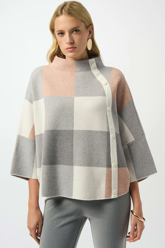 PLAID BUTTON FRONT SWEATER