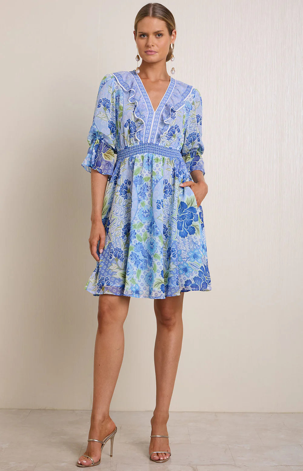 3/4 SLEEVE FLORAL DRESS