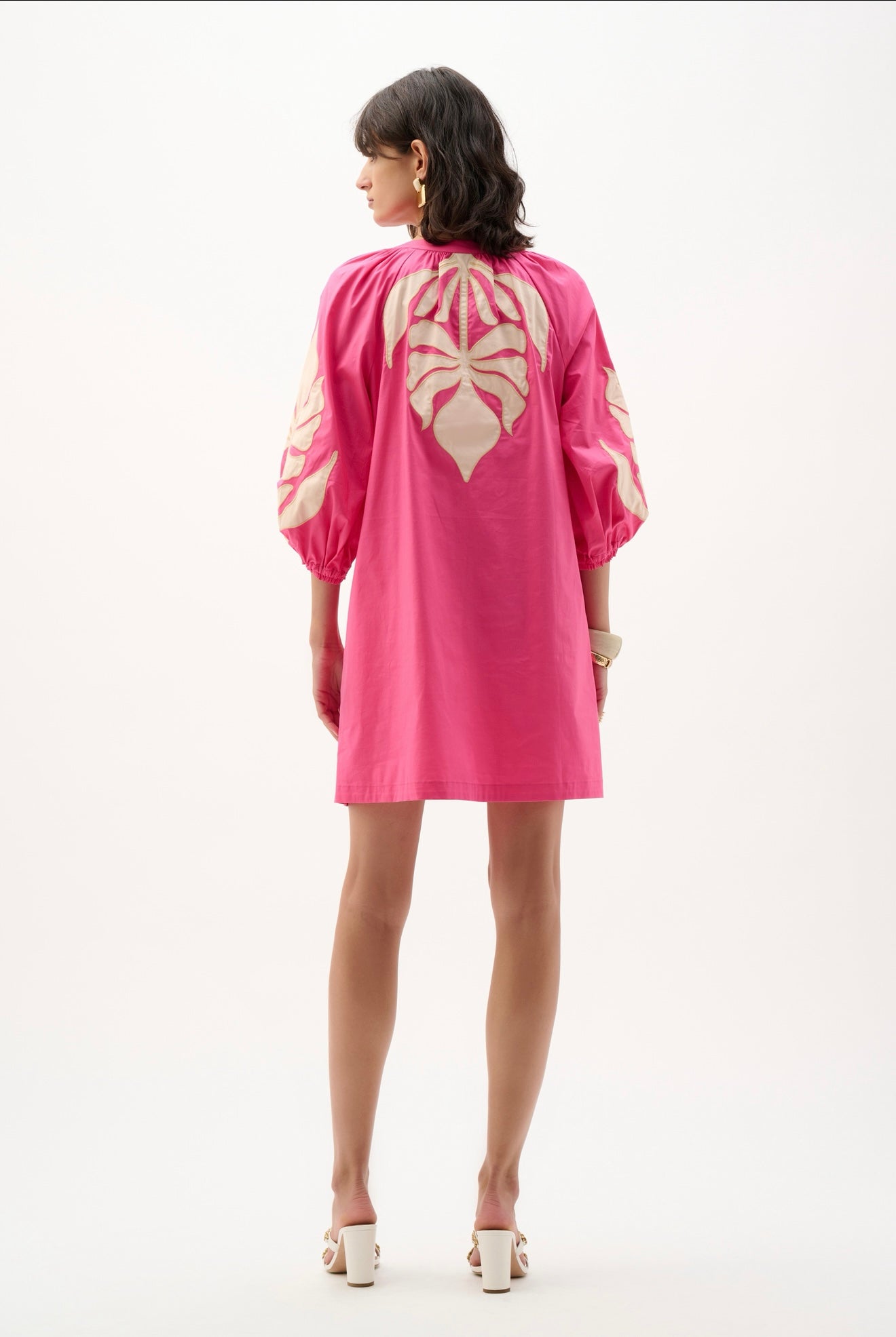 3/4 SLEEVE TROPICAL EMBROIDERED DRESS