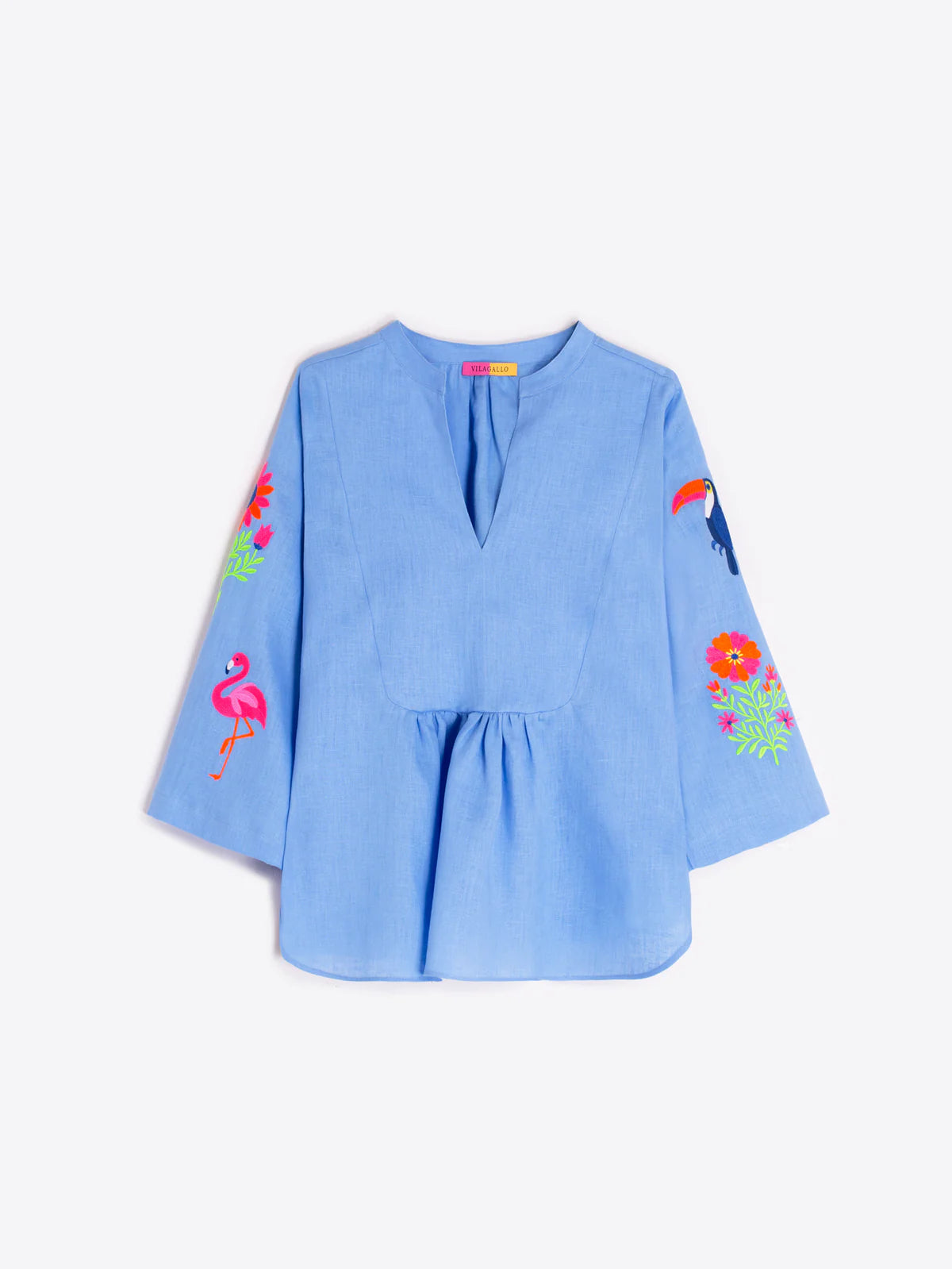 TOP WITH TROPICAL EMBROIDERED SLEEVES