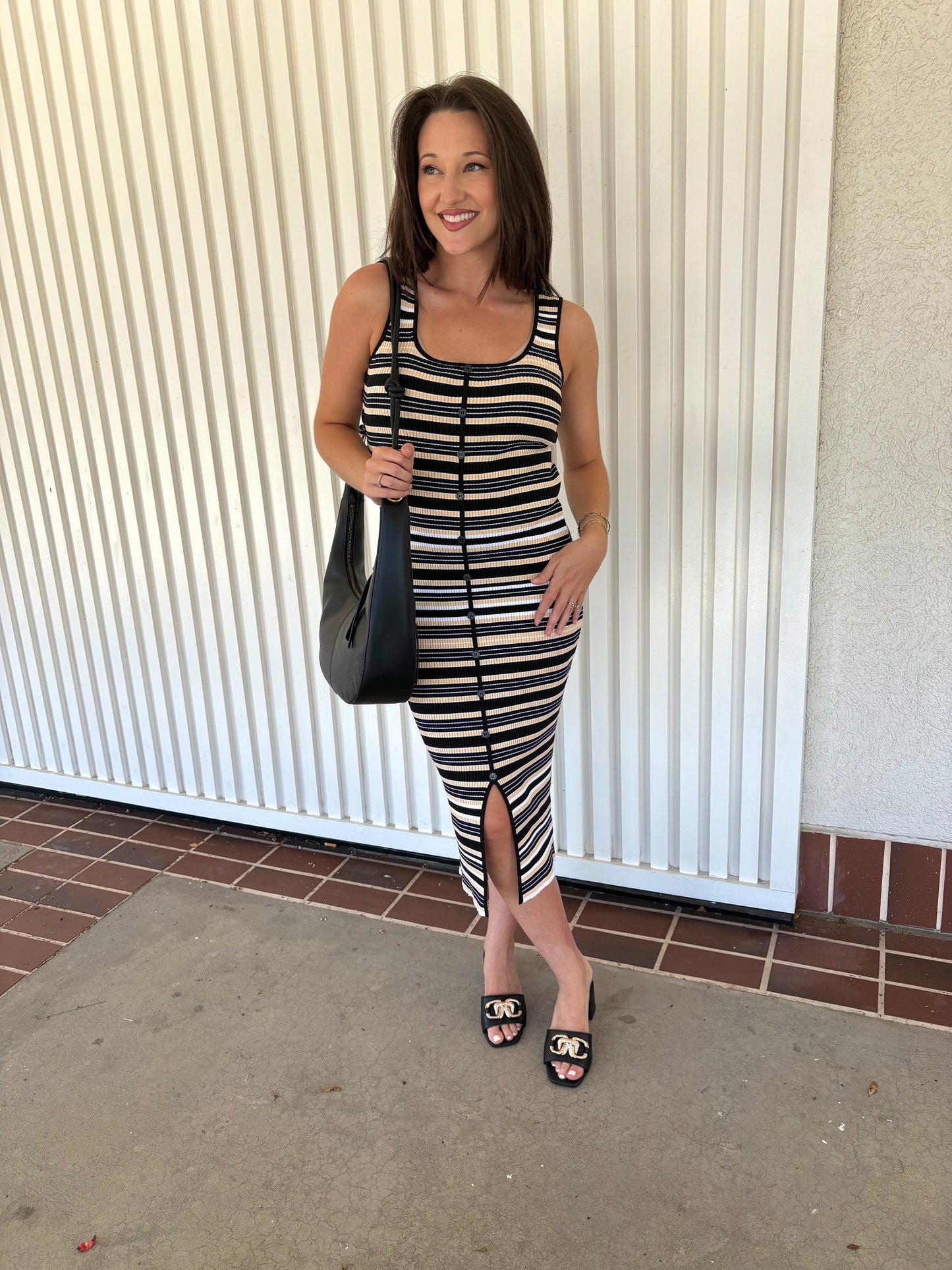 RIBBED STRIPE MIDI DRESS
