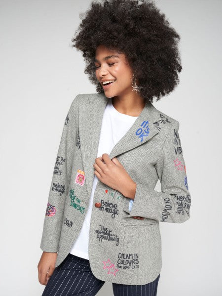 GREY HERRINGBONE BLAZER GRAFFITI
