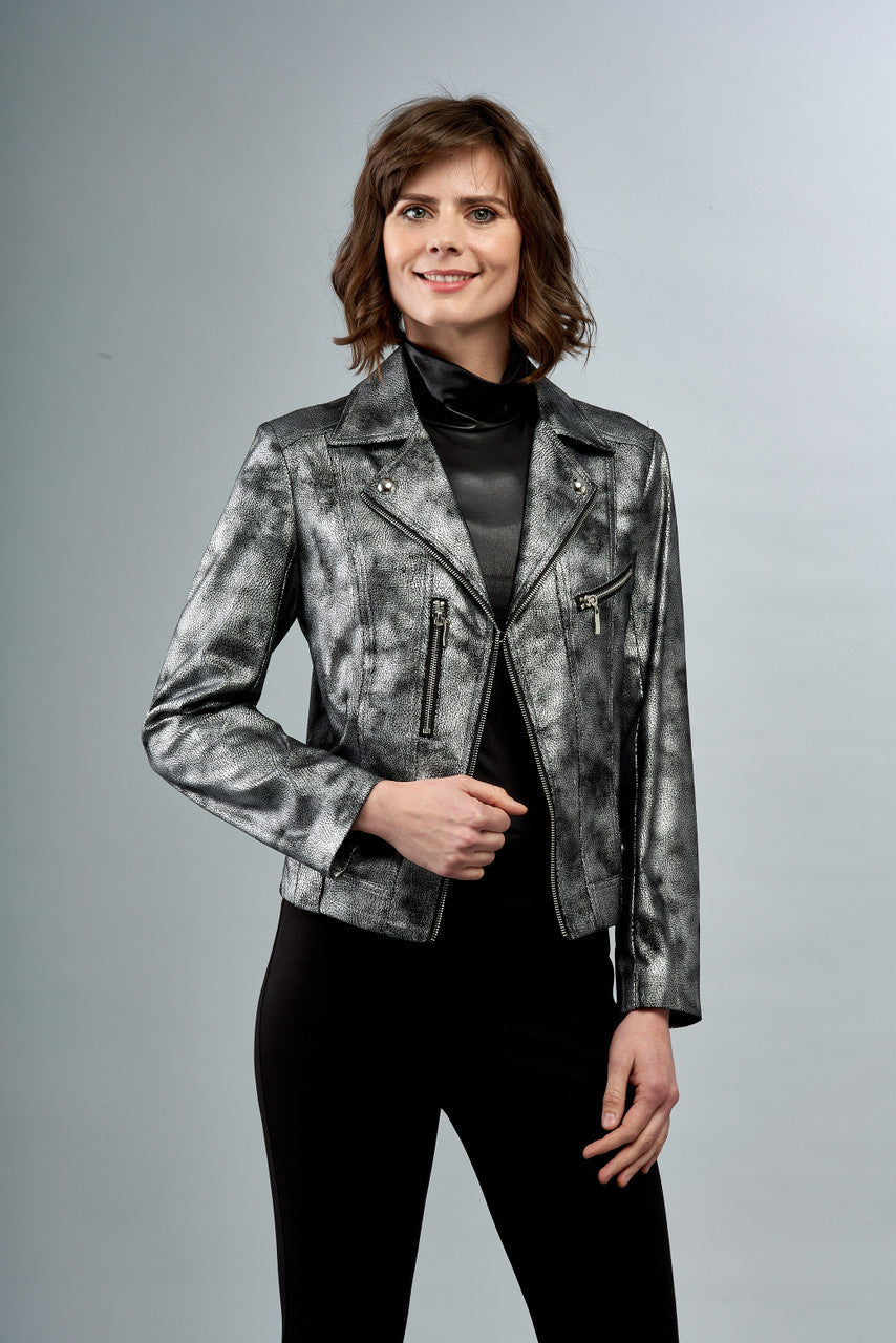 Metallic Faux Vegan Leather Moto Jacket