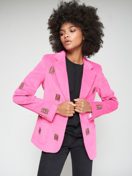 FUCHSIA CORDUROY BLAZER WITH EMBROIDERED TIGERS