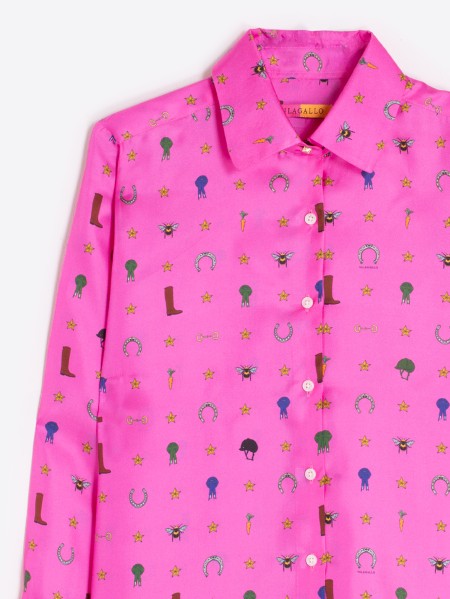 EQUESTRIAN PRINT PINK SILK SHIRT
